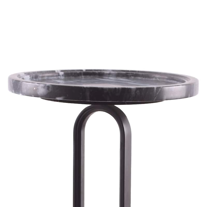 Modern Black Round Marble Pedestal Table Sofa End Table