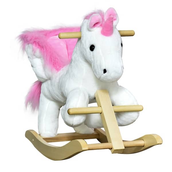 slide 2 of 5, Unicorn Baby Rocking Horse Toy for Kids with Lullaby Song, Plush Ride on Horse with Heavy-Duty Support System White