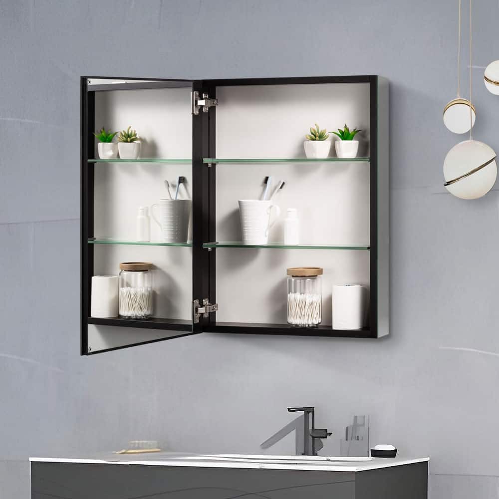 20x26 inches Matted Black medicine cabinet Surface Mount or Recess with Mirror Bathroom Livingroom