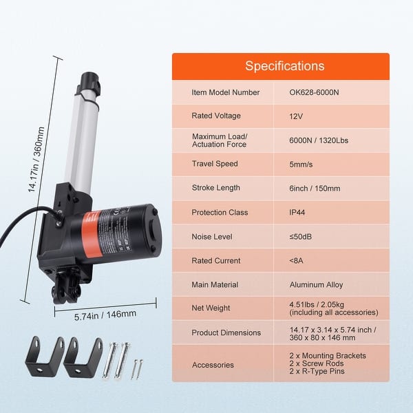Linear Actuator 12V, Heavy Duty 1320lbs/6000N Linear Actuator, 0.19"/s  Linear Motion Actuator with Mounting Bracket - On Sale - Bed Bath & Beyond  - 42817609