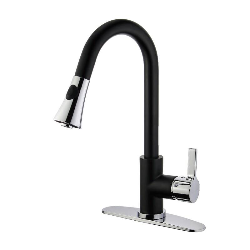 Kingston Brass Continental 1.8 GPM Single Hole Pull Down Kitchen - Matte Black / Polished Chrome