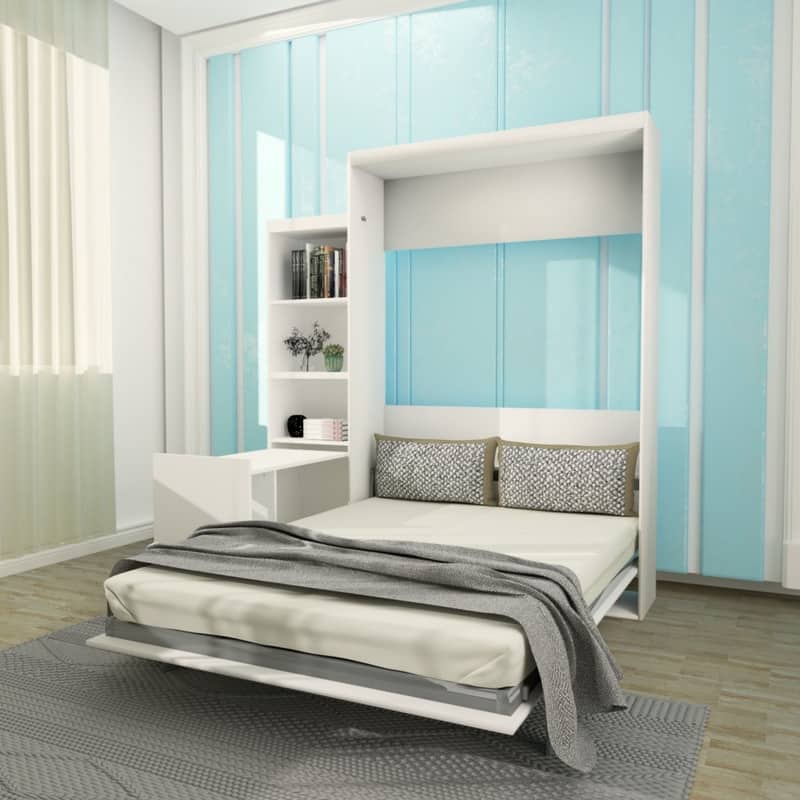 Queen Size Murphy Bed with Shelf and Drawers