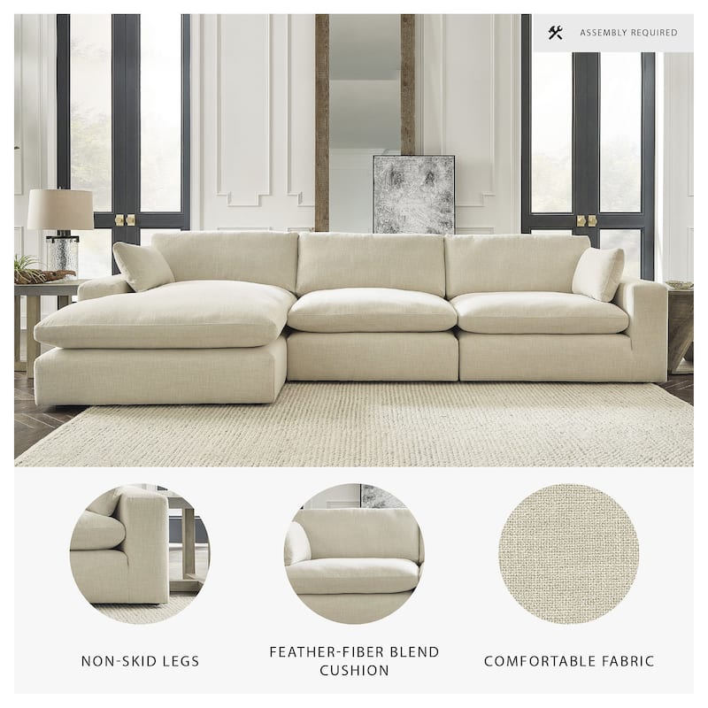 Signature Design by Ashley Elyza Beige 3-Piece Sectional with Chaise - 144" W x 68" D x 36" H