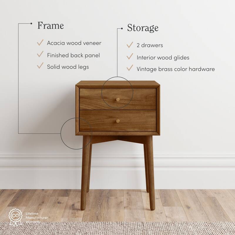 Nathan James Harper 2-Drawer Mid-Century Side Table