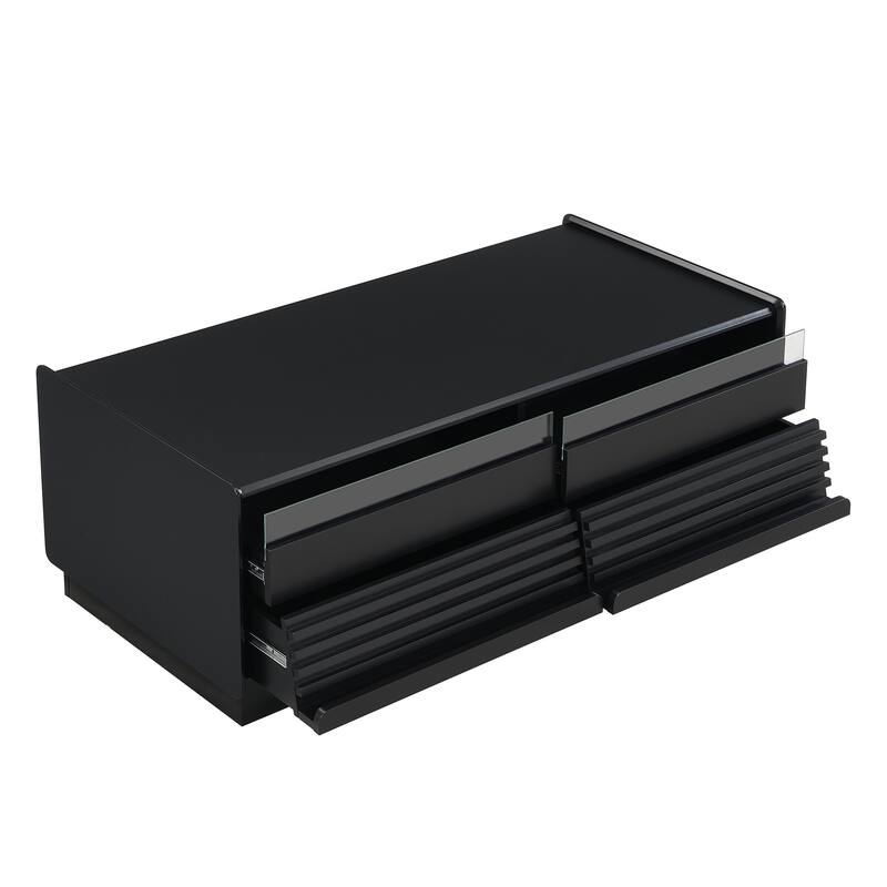 Modern Rectangle Coffee Table with 4 Drawers and 2 Display Shelves, Center Table with Magazine Holder for Living Room