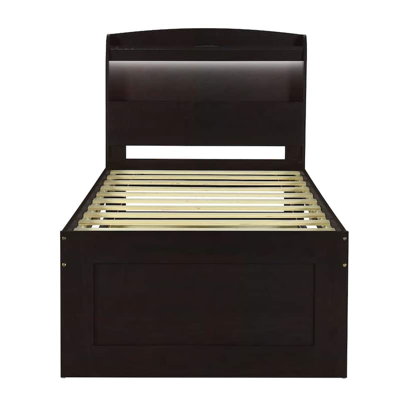 Twin XL Bed with LED Headboard, Charging Station, Trundle