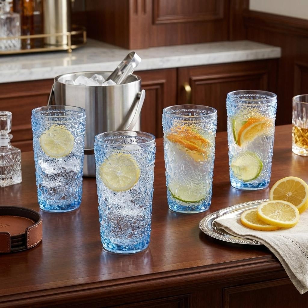 HomeRoots Set of Four Blue Acrylic Stemless Highball Glass