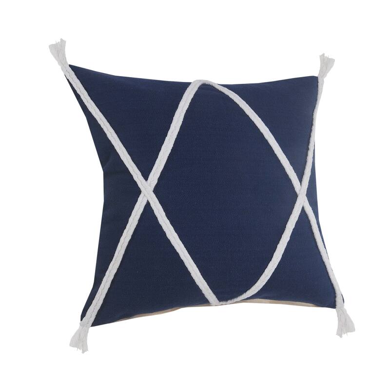 Sevita Coastal Geometric Braided and Tasseled Throw Pillow