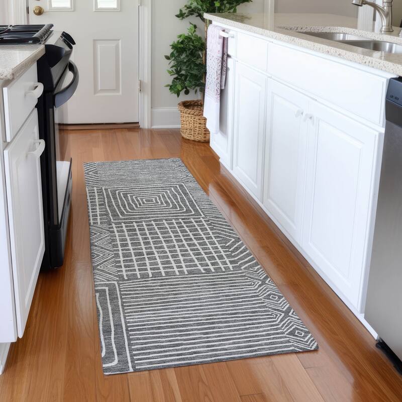 Premium Washable Super Soft Geo Motif Mayfield Rug - Charcoal - 2'3" x 7'6"