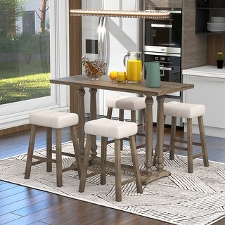 5-Piece Counter Height Dining Table Set with 4 Upholstered Stools - Bed ...