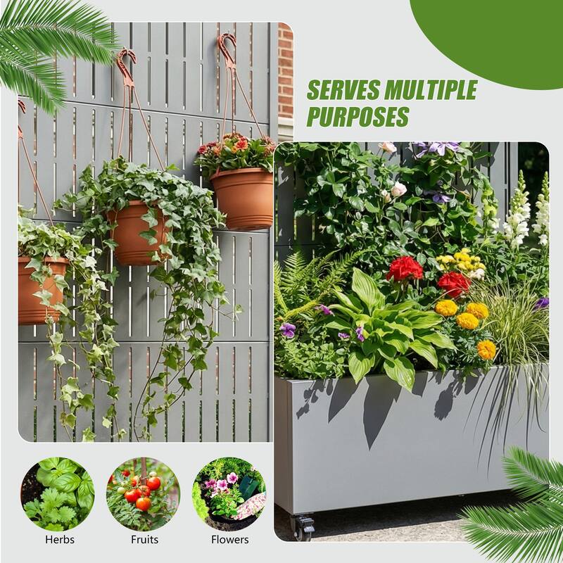 Raised Garden Bed Planter with Trellis Movable Planter Box with Lockable Wheels