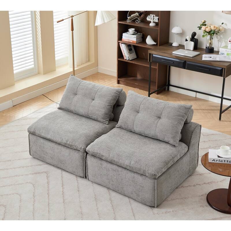 Armless Modular Upholstered Sofa with Lumbar Pillow, Compact Chenille Fabric Sofa Chair for Apartment Small Spaces