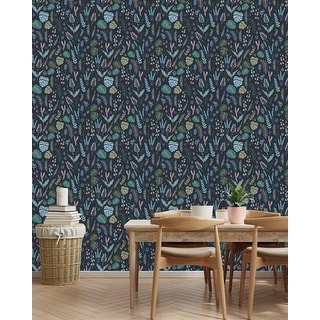 Dark Wallpaper with Little Leaves Peel and Stick and Prepasted - Bed ...