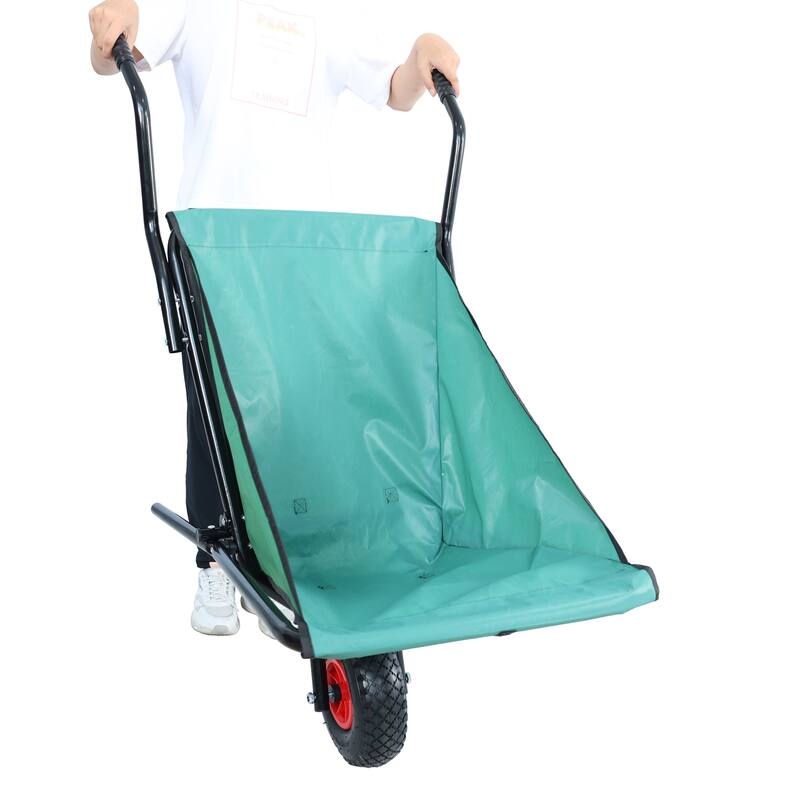 Folding Collapsible Wheelbarrow - 176lb Capacity Lightweight Garden Cart with 10" Tire, Green
