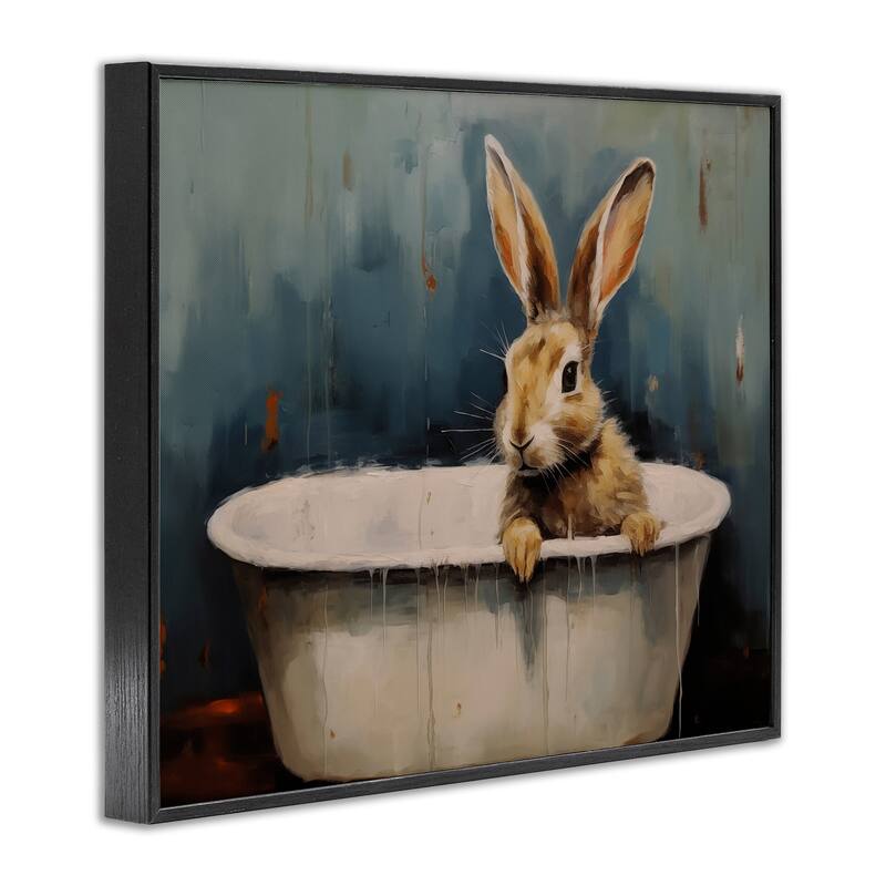 Stupell Baby Bunny in Tub Framed Giclee Art Design By Arlington Prints