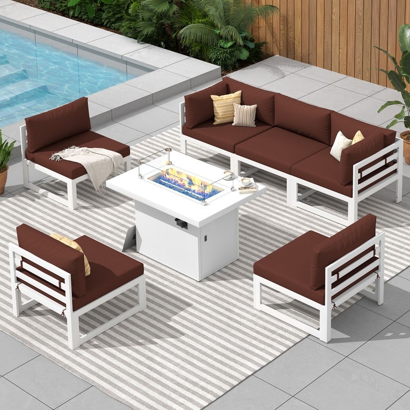 FINCATI Outdoor Furniture Aluminum Patio Set White Aluminum Outdoor Sofa with Thick Cushions and 29 Inch Deep Seat