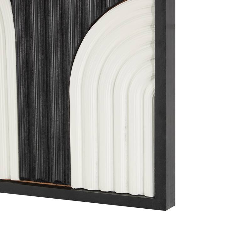 White Wood Handmade Overlapping Arches Geometric Home Wall Decor with Black Frame (Set of 2)