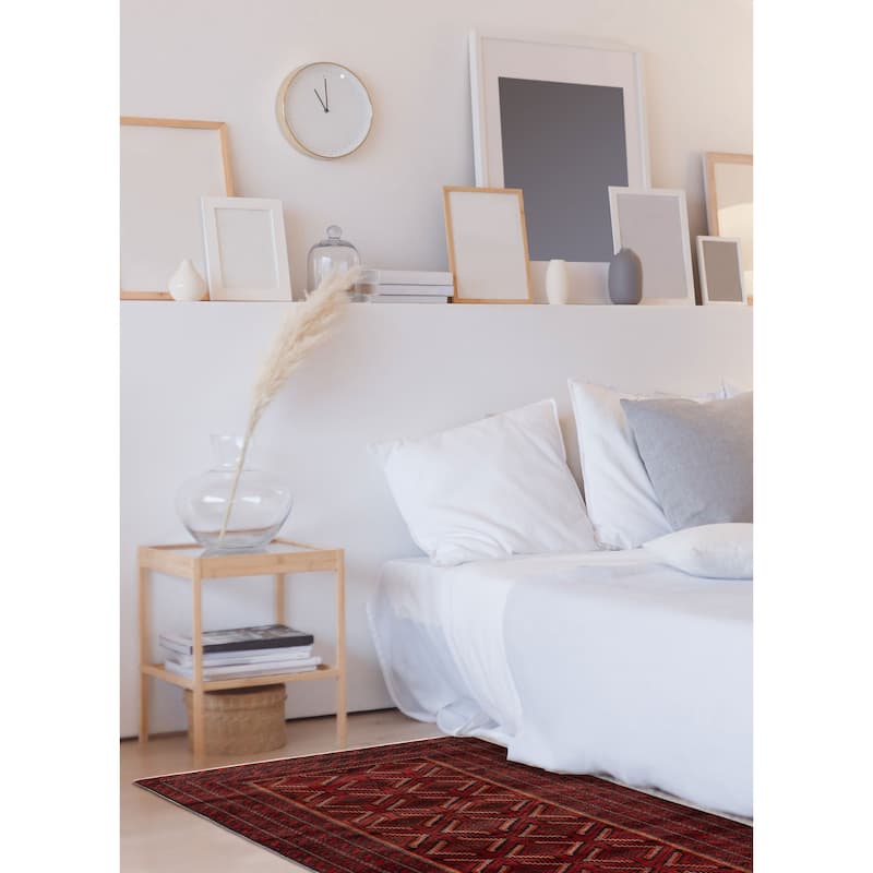 ECARPETGALLERY Hand-knotted Baluch Red Wool Rug - 3'1 x 6'1