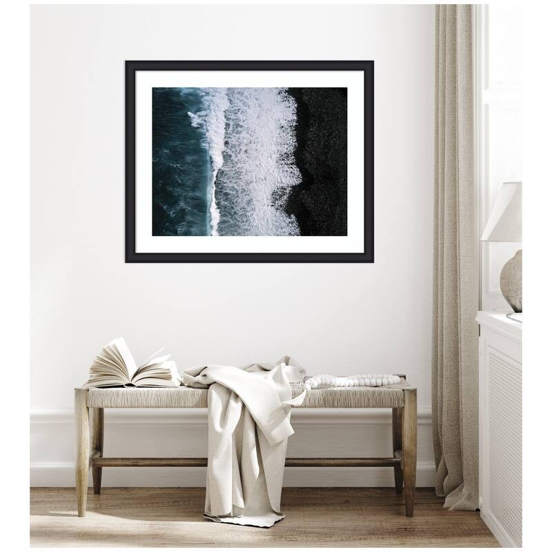 Kate and Laurel Framed Art Ocean Waves on the Black Beach in Iceland by Michael Schauer