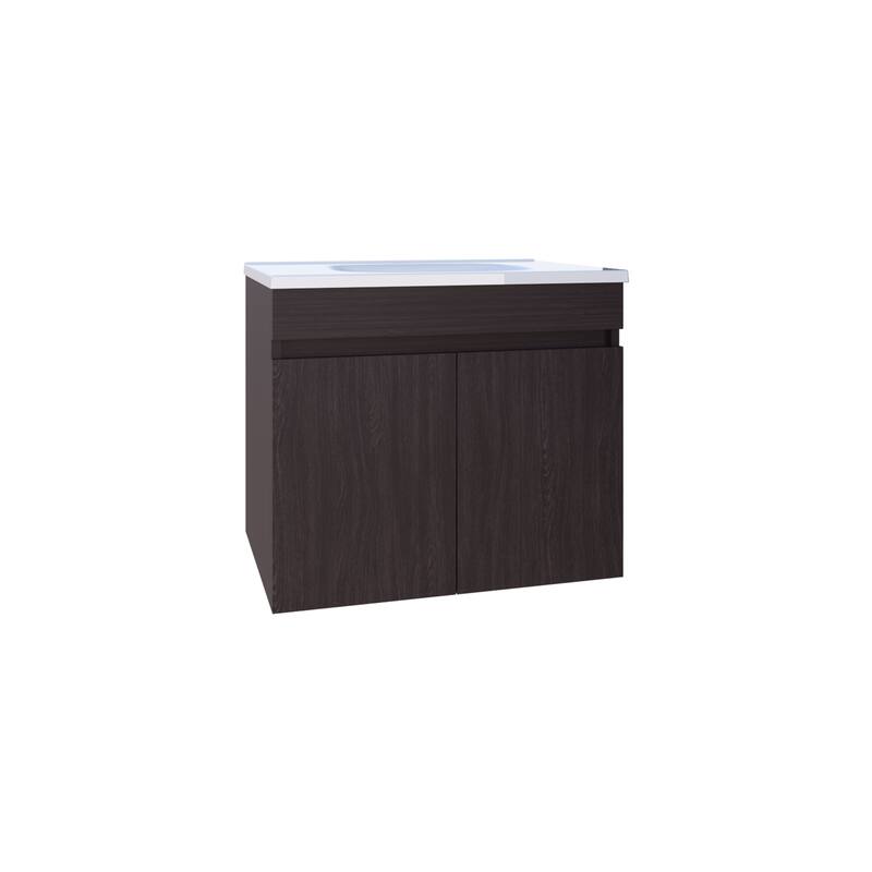 Floating,Wide Double Door Vanity, With Resin Sink And Two Shelves,Bathroom Storage