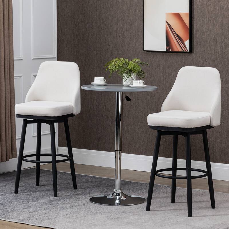 Bar Height Bar Stools Set of 2, Swivel Upholstered Bar Stools with Back, Kitchen Island Chairs with Steel Legs