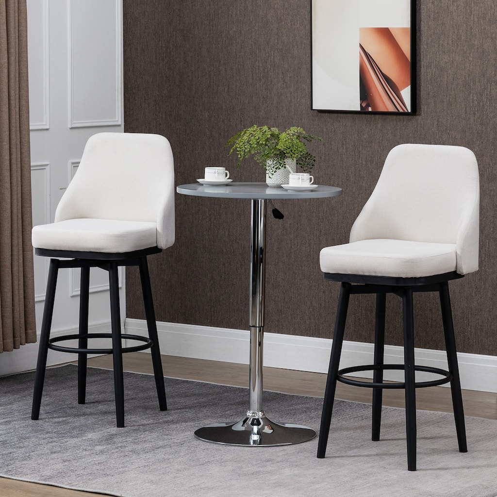 Upholstered Breakfast Stools Modern 360° Swivel Seat Height Upholstered Kitchen Chairs with Steel Legs and Footrest