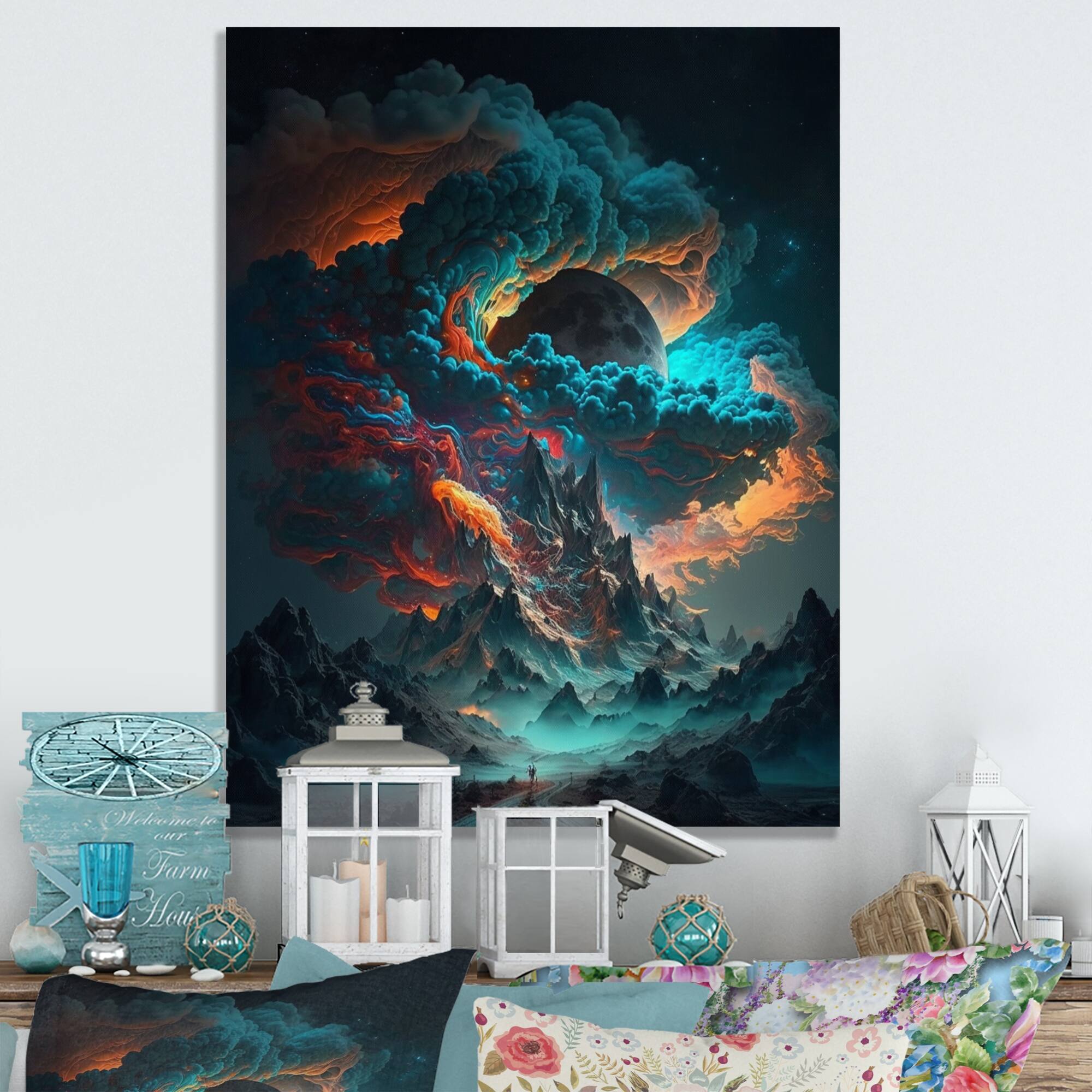 Designart 'Futuristic Landscape Galaxy II' Outer Space Canvas Wall Art