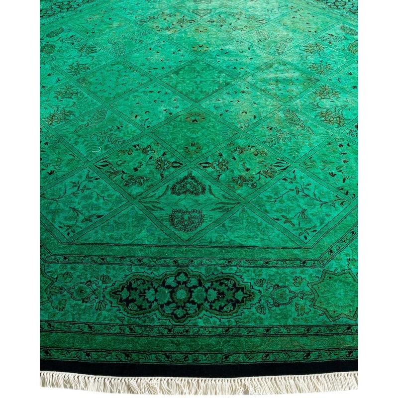 Overton Hand Knotted Wool Vintage Inspired Modern Contemporary Overdyed Green Octagon Area Rug - 7' 1" x 7' 1"