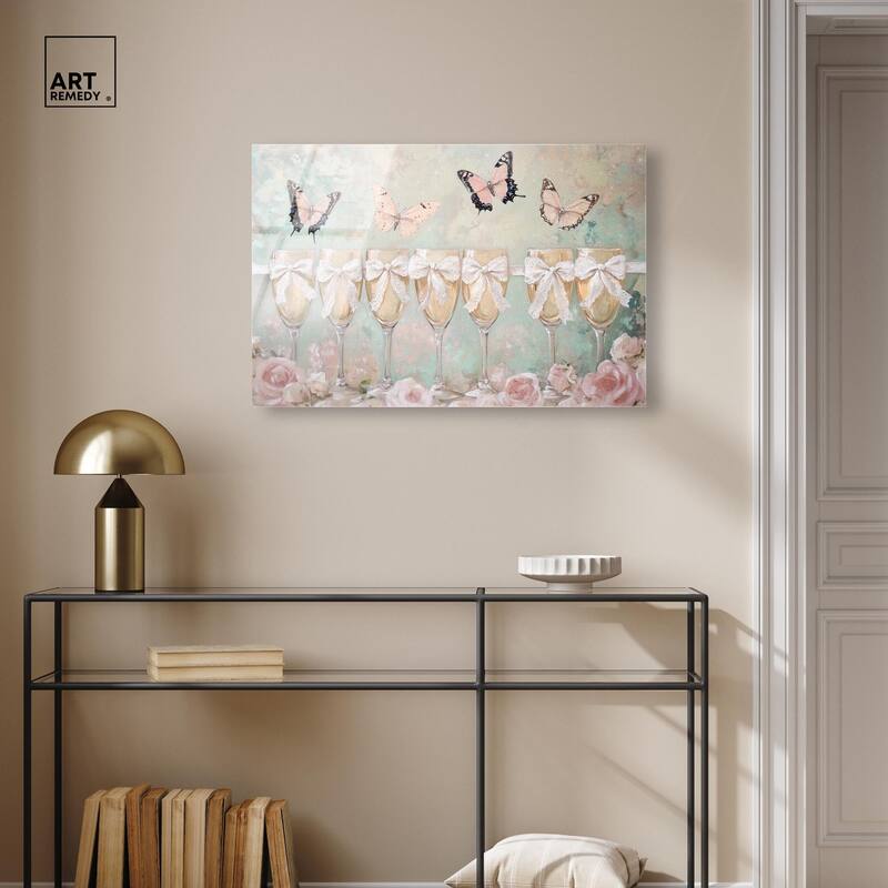 Champagne Mint and Pink Glass Acrylic by Art Remedy, Ready to Hang