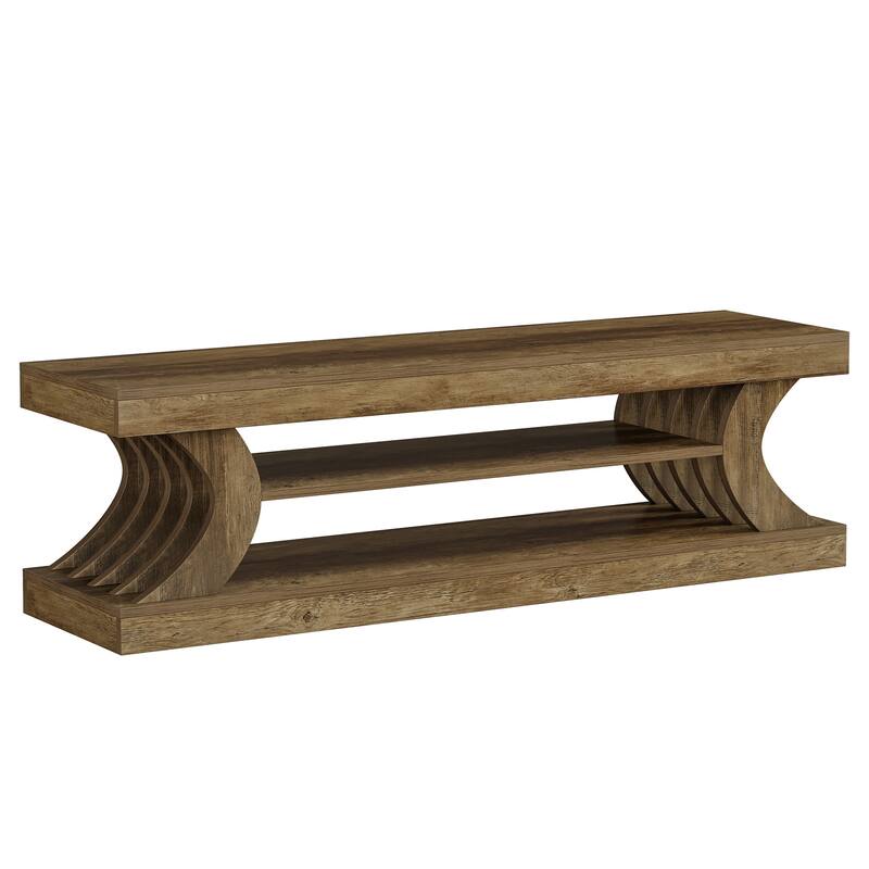 63" Entryway Bench, End of Bed Bench with Open Shelves, Shoe Storage Bench for Bedroom, Foryer, Hallway