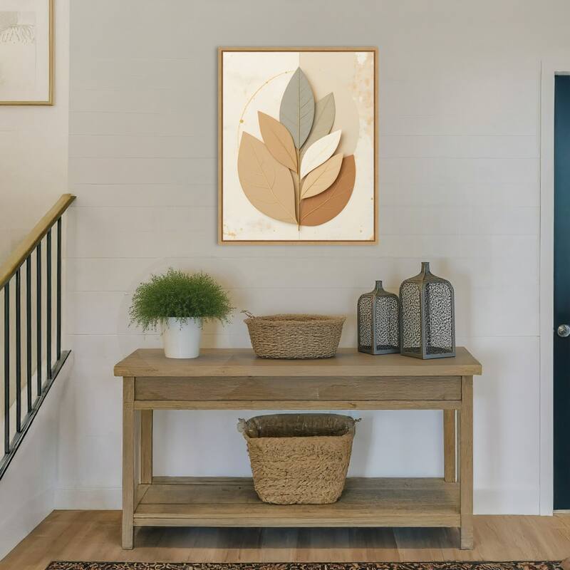 Neutral Leaves by Kintsugi99 Framed Canvas Wall Art Print