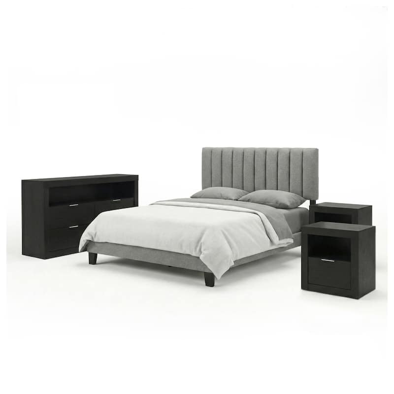 Furniture of America Merro Modern 4-Piece Solid Wood Bedroom Set with Dresser and 2 Nightstands