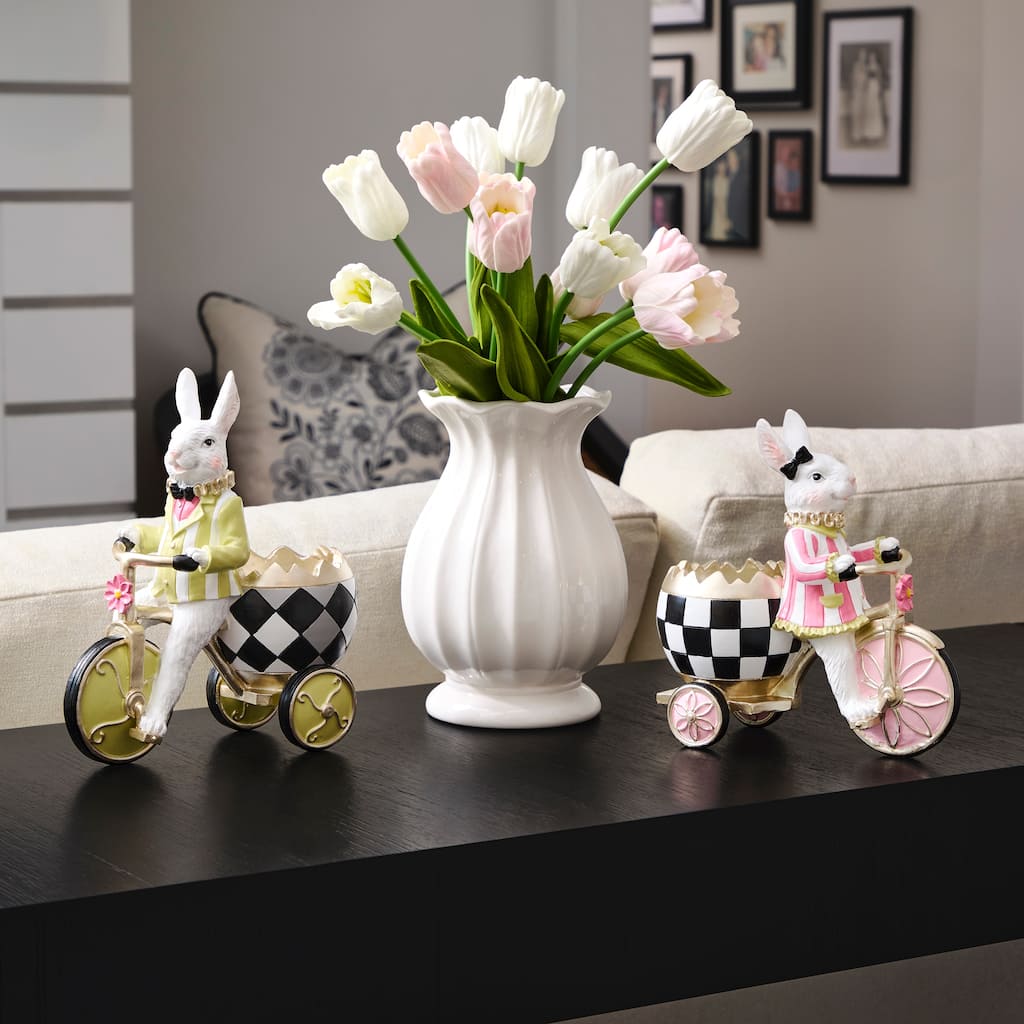 8.5" Resin Garden Bunny Tricycle Set of 2