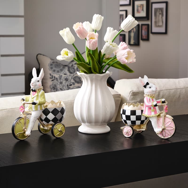 8.5" Resin Garden Bunny Tricycle Set of 2