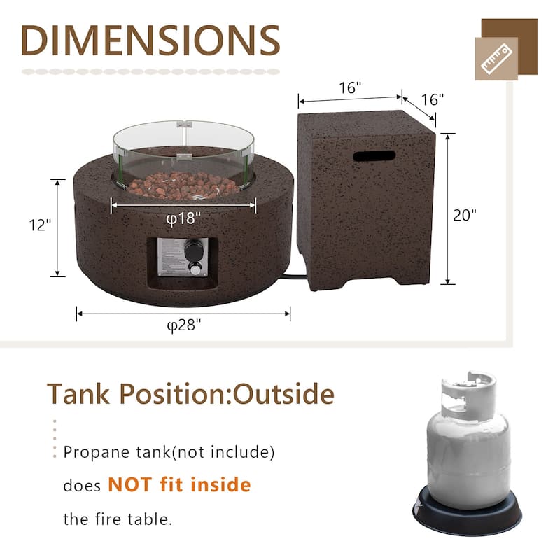 COSIEST 3-Piece Outdoor Round Fire Pit with Tank Cover, Wind Guard