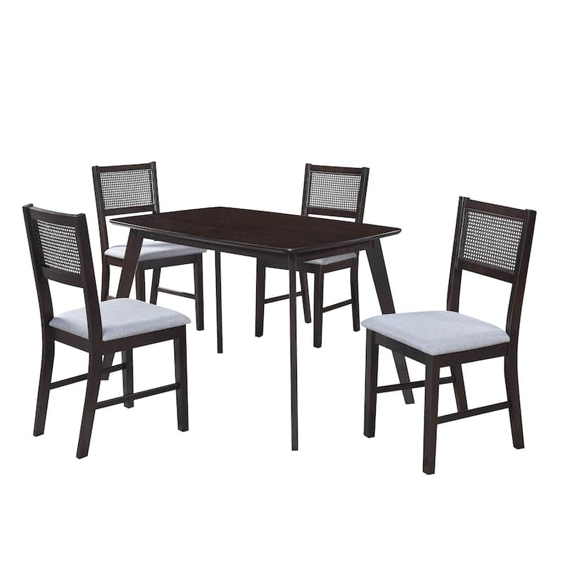 Mid-Century Modern Chairs Rattan Dining Chairs, Living Room Chair Set of 2 Accent Chair Grey Fabric Dining Comfy Chair