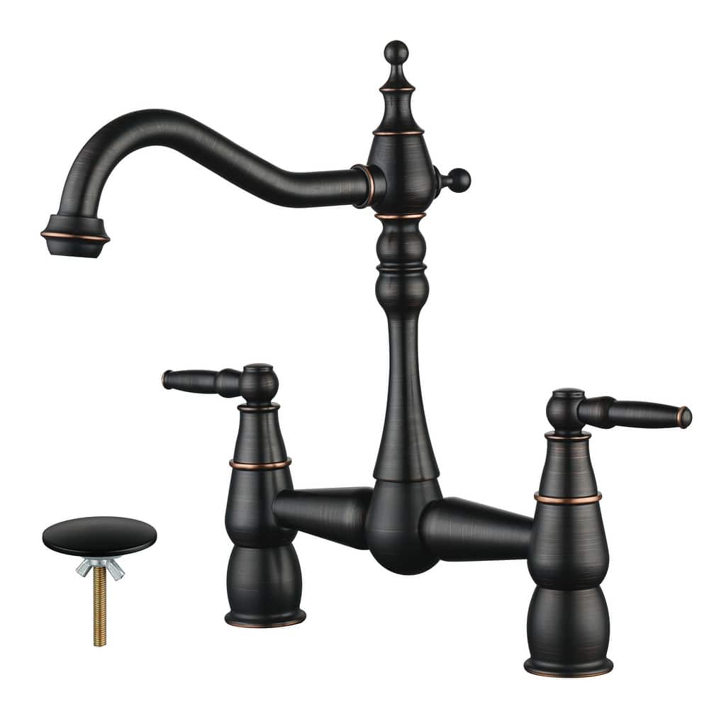Double Handle Bridge Kitchen Faucet with Sink Hole Cover