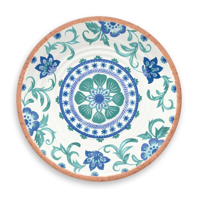 Abode Homewares by TarHong Rio Turquoise Floral Salad Plate, 8.5x 0.8", Set of 6
