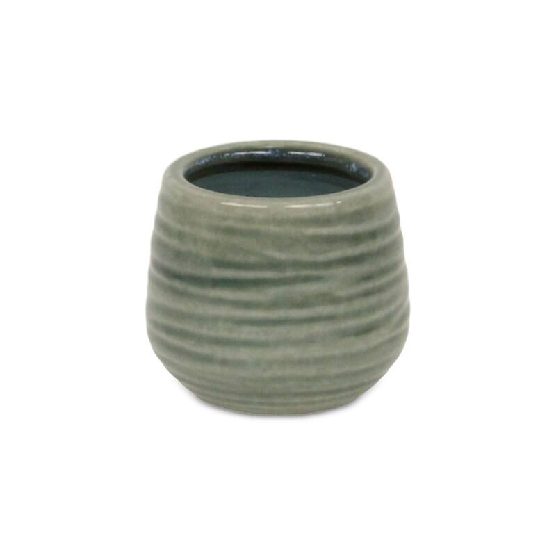 Fairloam Round Curved Wave Lined Pattern Ceramic Pot - Green
