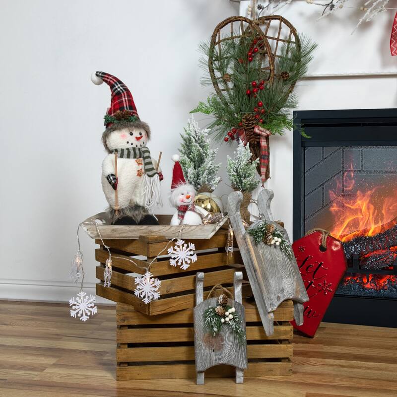 Heavily Flocked Pine Tree in Burlap Base Christmas Decoration