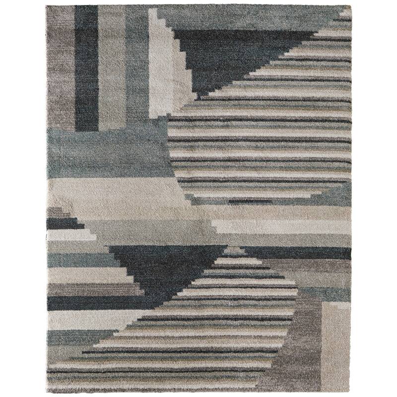 Maddon R39R4 Abstract Modern Area Rug - 12' x 15' - Ivory/Gray/Blue
