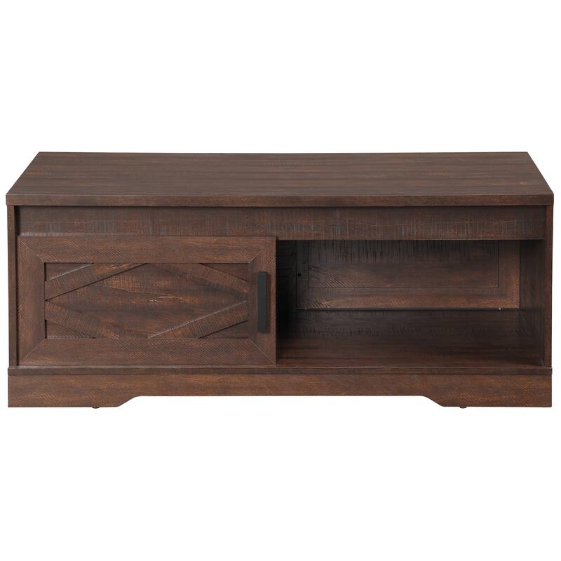 WAMPAT Rustic Coffee Table with Drawer and Storage