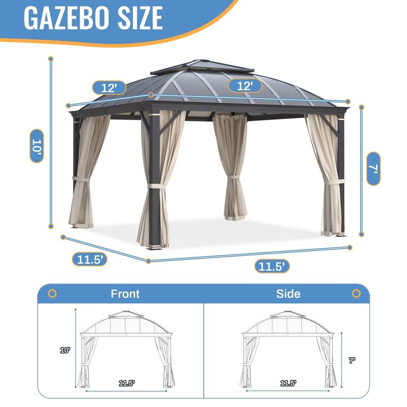 Waterproof Aluminum Gazebo w/ Double Roof & Netting - Patio, Garden Pergola