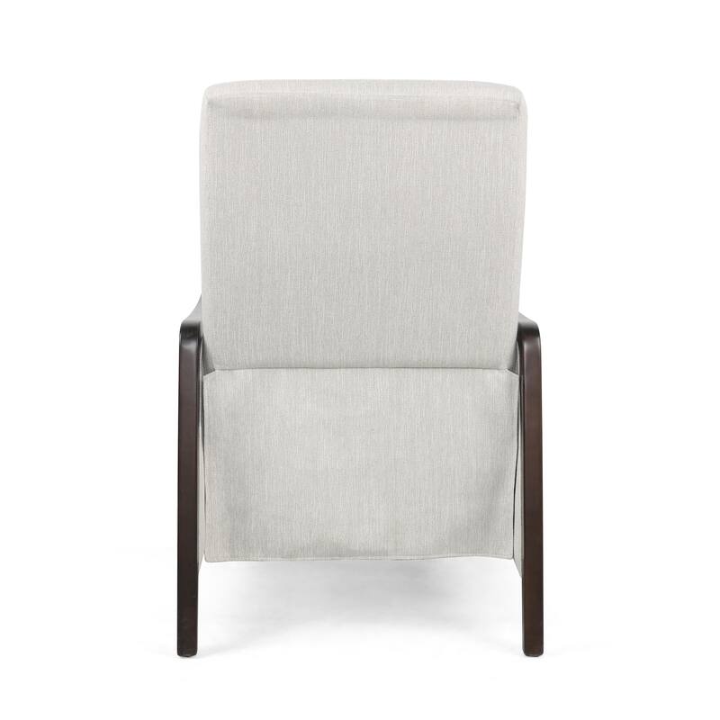 Beige Mid-Century Push-Back Recliner, Footrest, Birch Wood Frame