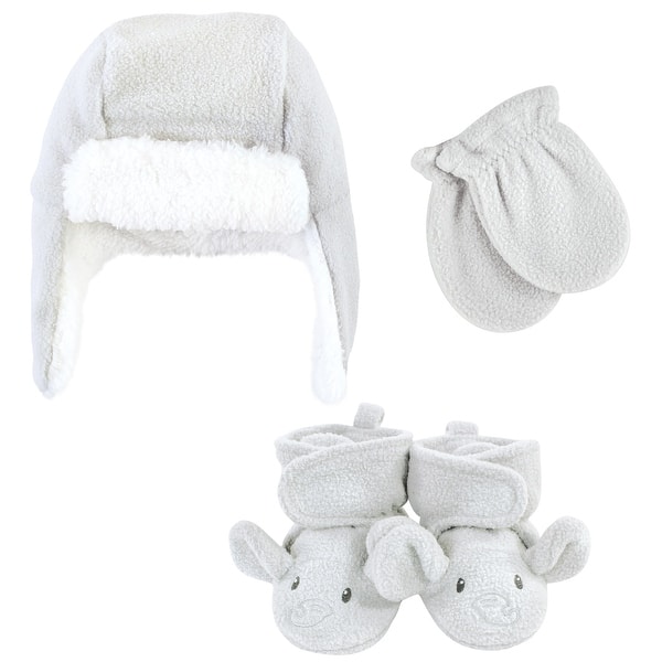 slide 2 of 2, Hudson Baby Unisex Baby Trapper Hat, Mitten and Bootie Set, Gray Elephant 0-6 Months - Gray Elephant