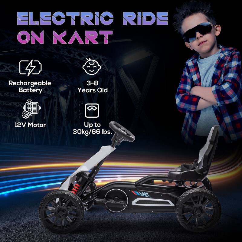 Children's Ride-On Go Kart Electric Go Kart with Safety Backrest, White Electric Vehicle All-Terrain Car