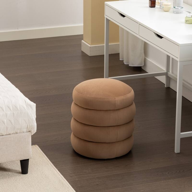 Soft Velvet Round Ottoman Footrest Stool
