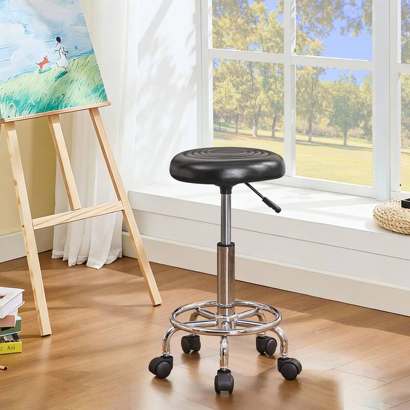 Javlergo PU Leather Salon Stool with Footrest 360° Swivel Adjustable Height Rolling Stool for Salon Medical & Home Use