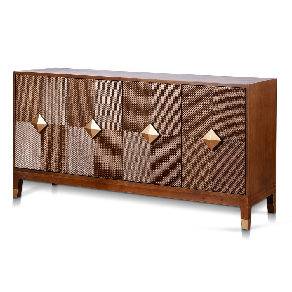StyleCraft Maxwell Tobacco Brown Wood and Antique Brass Metal Sideboard
