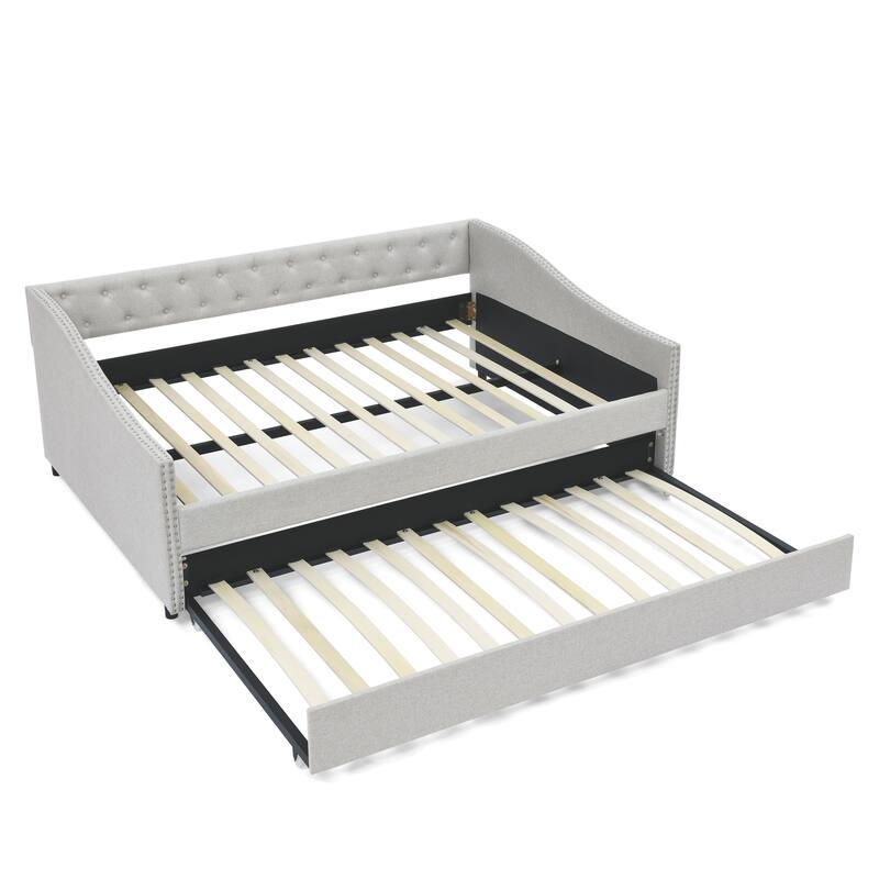 Button Tufted Sofa Bed with Pull Out Bed & Nailhead Decorative Arms